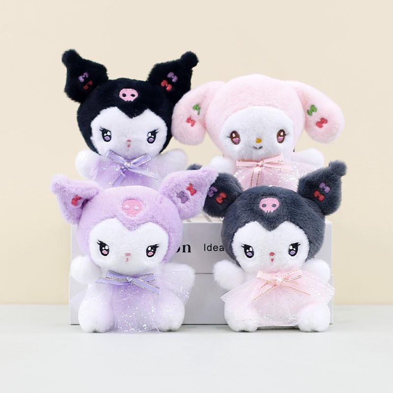 Cute Kuromi Melody Plush Keychain Short Plush Stuffed Toy With Tulle Skirt