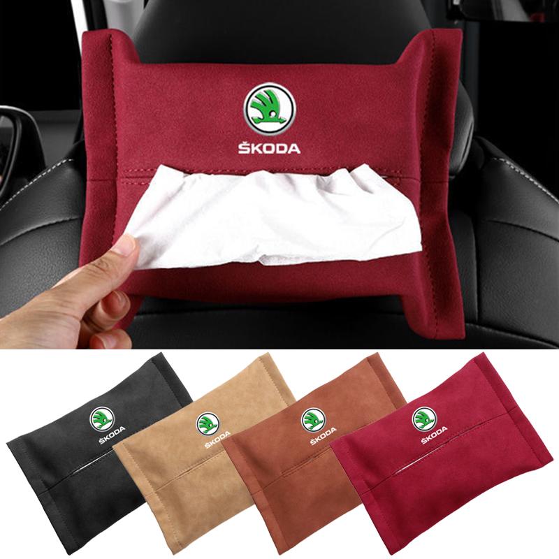 AAABO1 Car Suede Tissue Boxes for Skoda Octavia 2 A7 Tour RS Fabia 2 1 Rapid Kodiaq Superb Kamiq Vehicle Internal Styling Decoration
