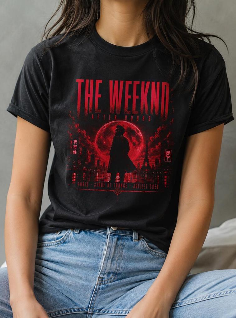La maglietta 'Weeknd' After Hours Parigi 2026 - Concerto Stade de France - Merch Fan After Hours Til Dawn - Outfit Concerto Neon Nero - Regalo