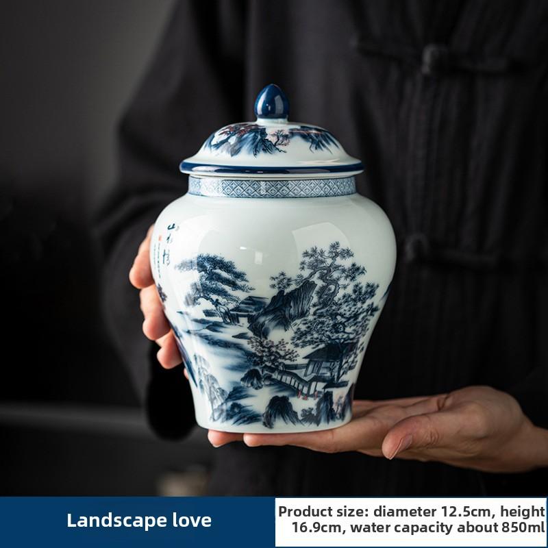 Kreatives Blau-Weißes Porzellan Versiegelter Teekrug Verflochtene Lotusblüte Emaille Vorratsdose Innenraum Kunstdekoration Heimdekoration