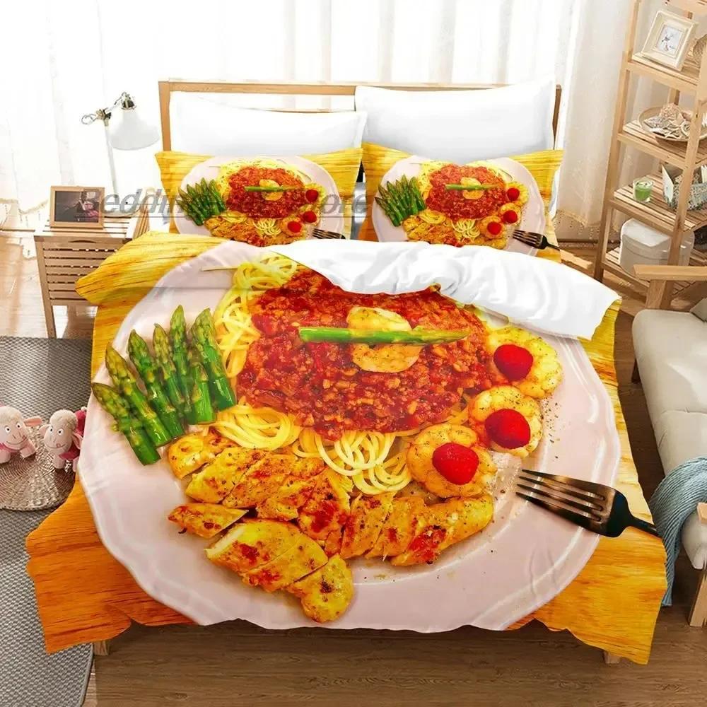 Gourmet Spaghetti Italienisches Bettwäsche-Set Einzelbett Twin Full Queen King Size Bettset Aldult Kinderzimmer Bettbezug-Sets 3D Essen