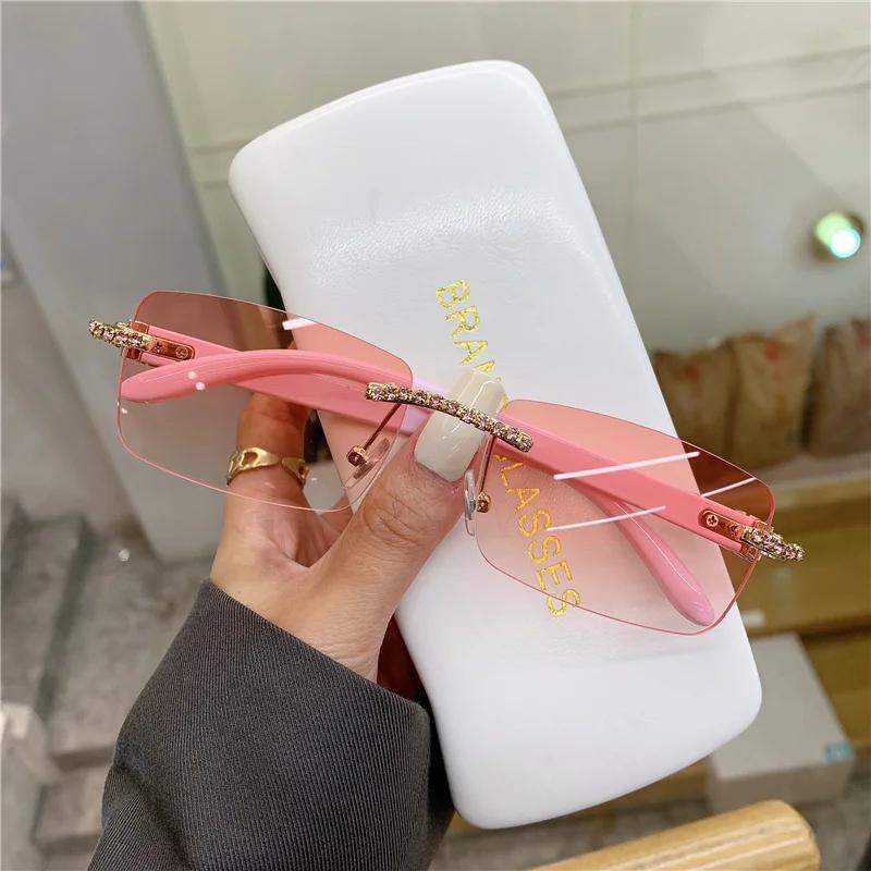 Rimless Vintage Sunglasses for Women Men Diamond Luxury Brand Designer Sun Glasses Retro Eyewear  UV400