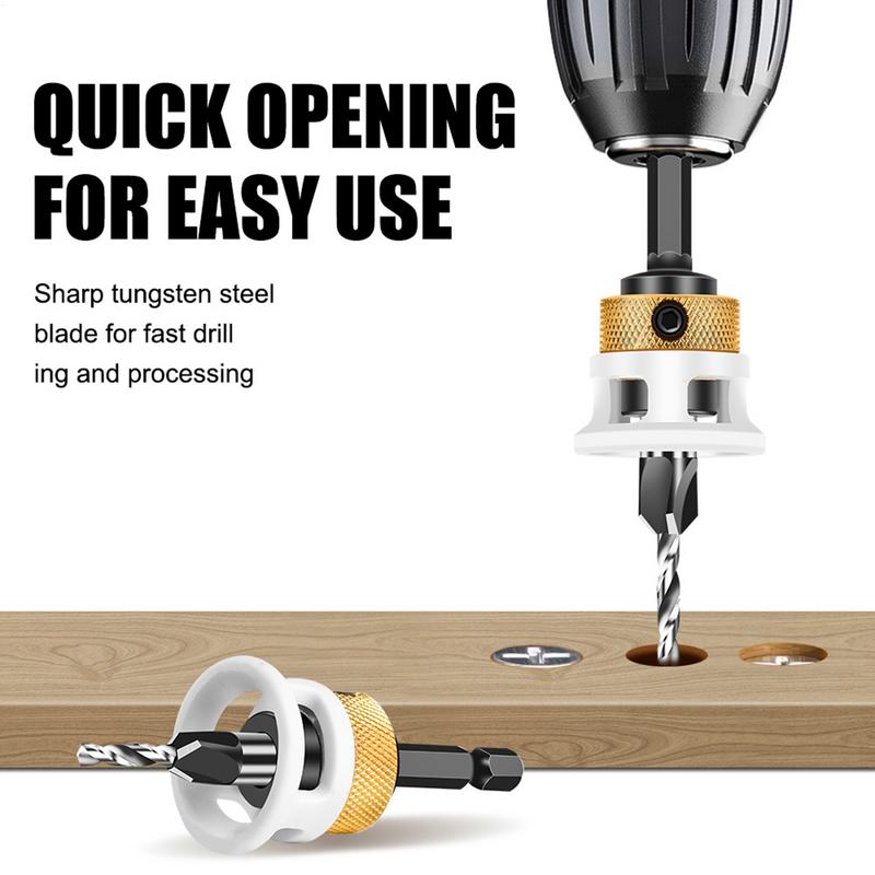Counter Sink Drill Bit For Wood 4X Adjustable Depth Drill Bit Set 1/4 Inch Hex Shank Heavy Duty Quick Change Tool For