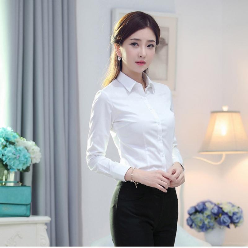 Camicia Bianca Professionale da Donna a Maniche Lunghe Versione Coreana Slim Fit Abbigliamento da Lavoro Formale Camicia da Donna