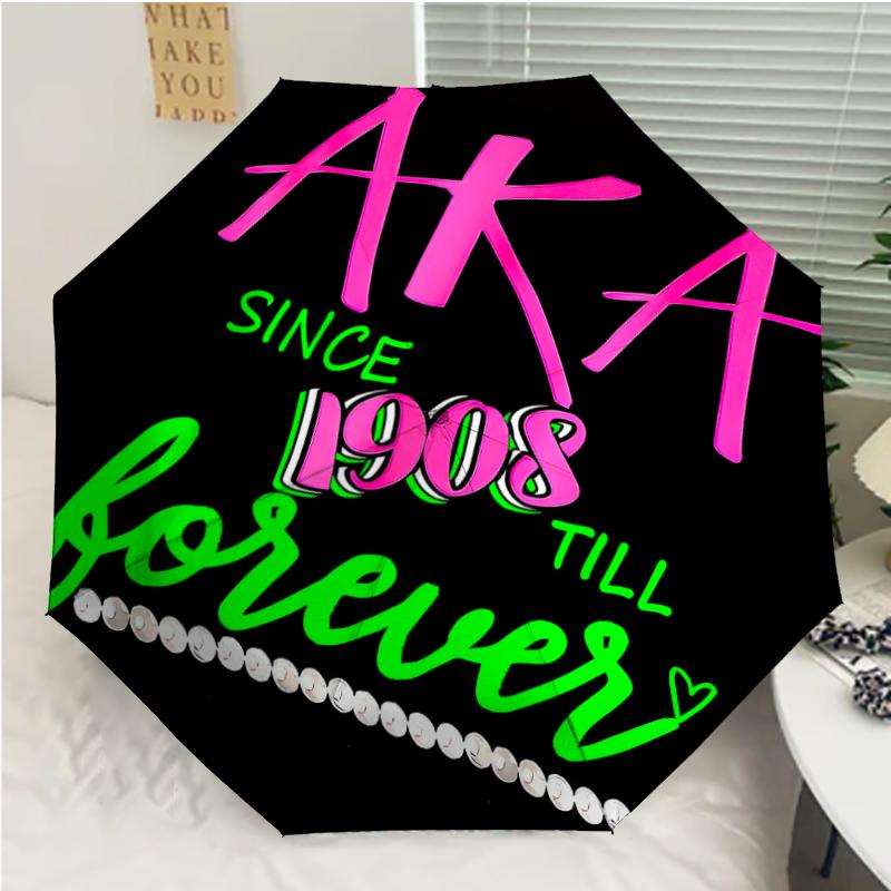 AKA logo2 Print Automatic Umbrella, 8 Rib Iron Frame, Plastic Handle, Suitable for Outdoor Travel &Daily , Ideal Gift