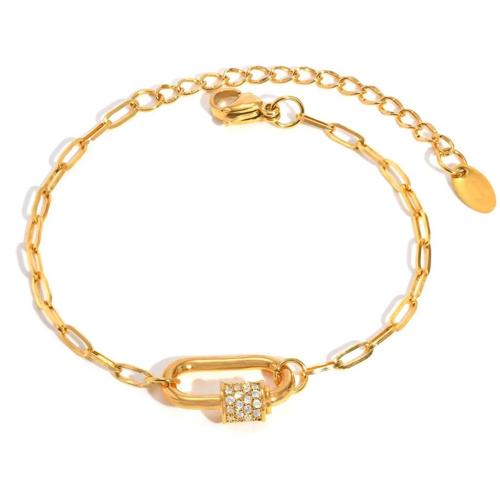 Exquisite Zircon Oval Pendant Bracelet for Women,Gold Color Stainless Steel Small Square Chain Bracelets,Fashion Jewelry Gifts
