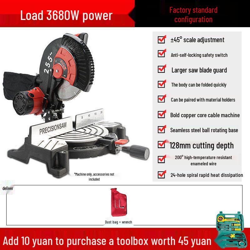 High Precision 10" Aluminum Alloy Miter Saw, 45º Multifunctional Cutting Machine