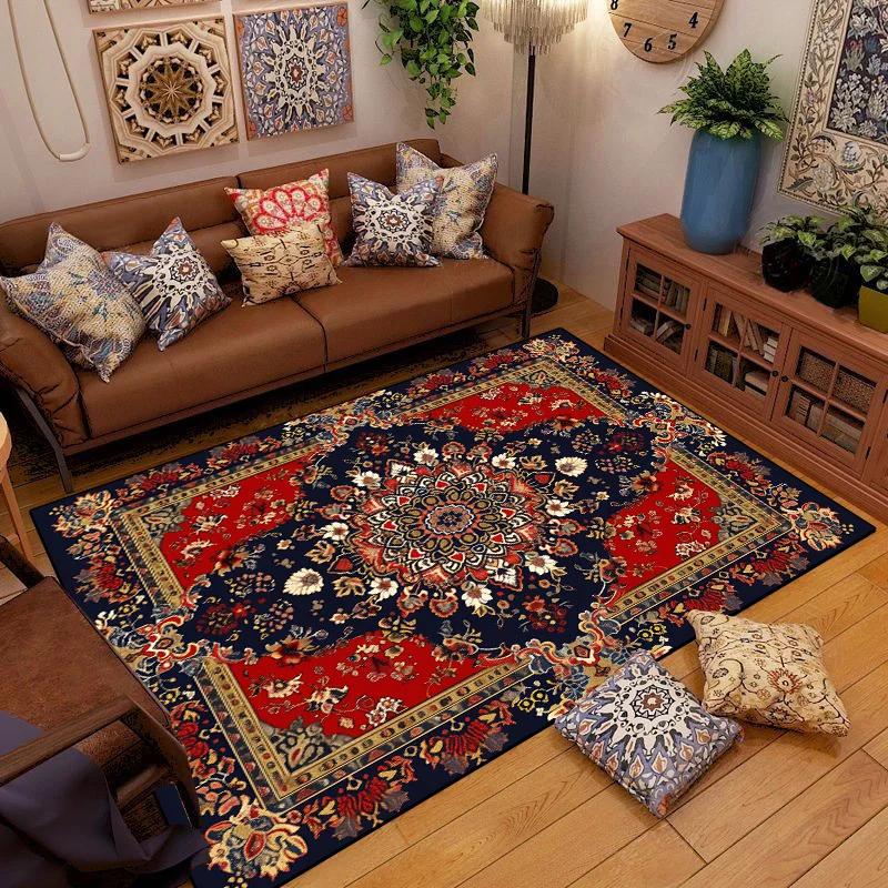 Retro Ethnic Carpets Turkish Persian Rug for Living Room Bedside Bedroom Vintage Floor Mat Entrance Doormat Carpet Large Rug