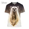 3D Wildlife Bear Forest Print Short Sleeve T-shirt, Cool Graphic Tee