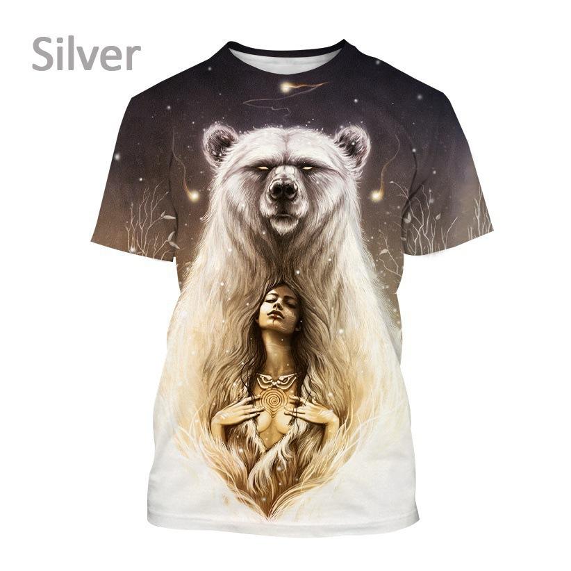 3D Wildlife Bear Forest Print Short Sleeve T-shirt, Cool Graphic Tee