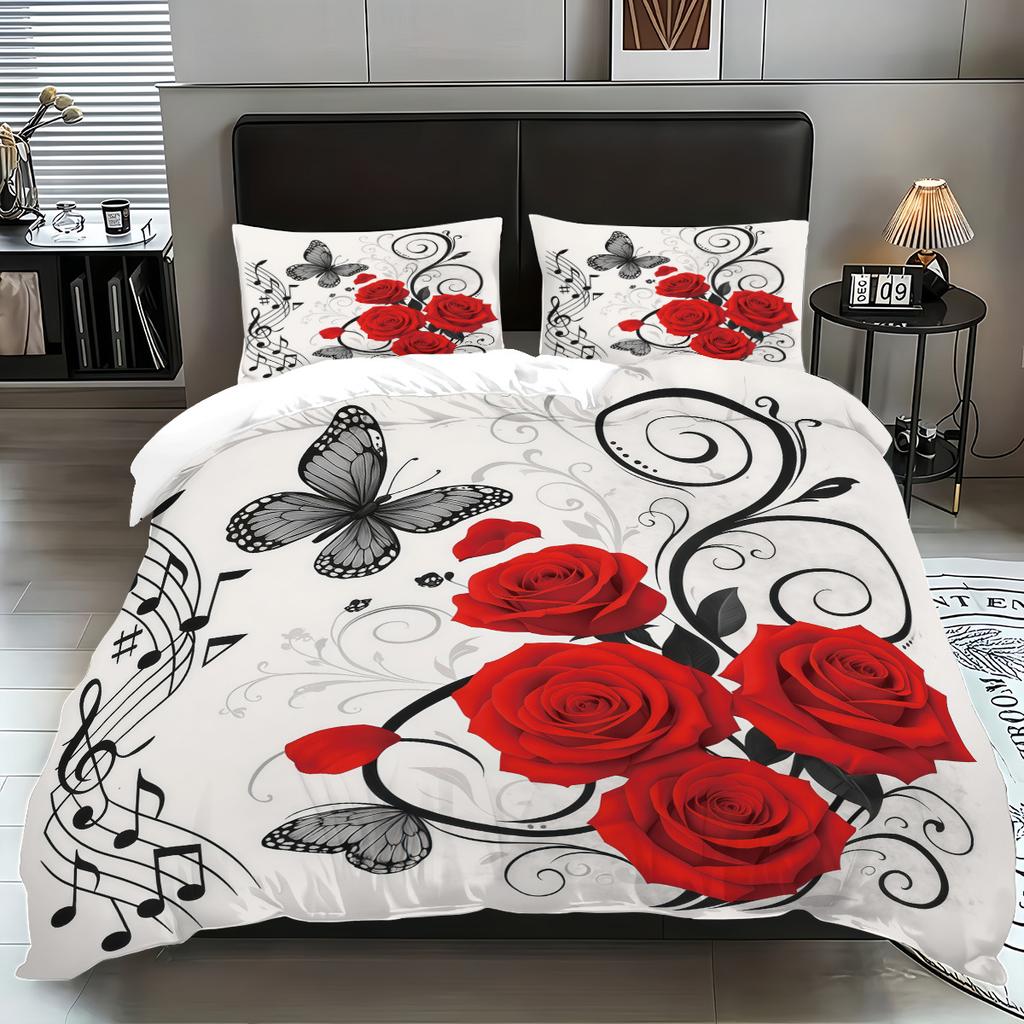Fashionable Digital Print Butterfly Flower Duvet Cover Set -SoftComfortable Bedding with Classic Design-Ideal for