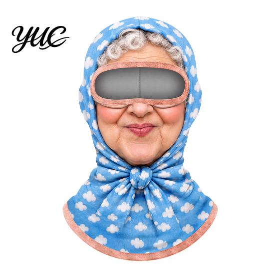 Einteilige Pullover-Maske Lustiger Oma-Druck Sturmhaubenmaske, Vollgesichts-Abdeckung mit Gesicht einer alten Frau für Sonnenschutz, Atmungsaktiv Winddicht für Radfahren im Freien