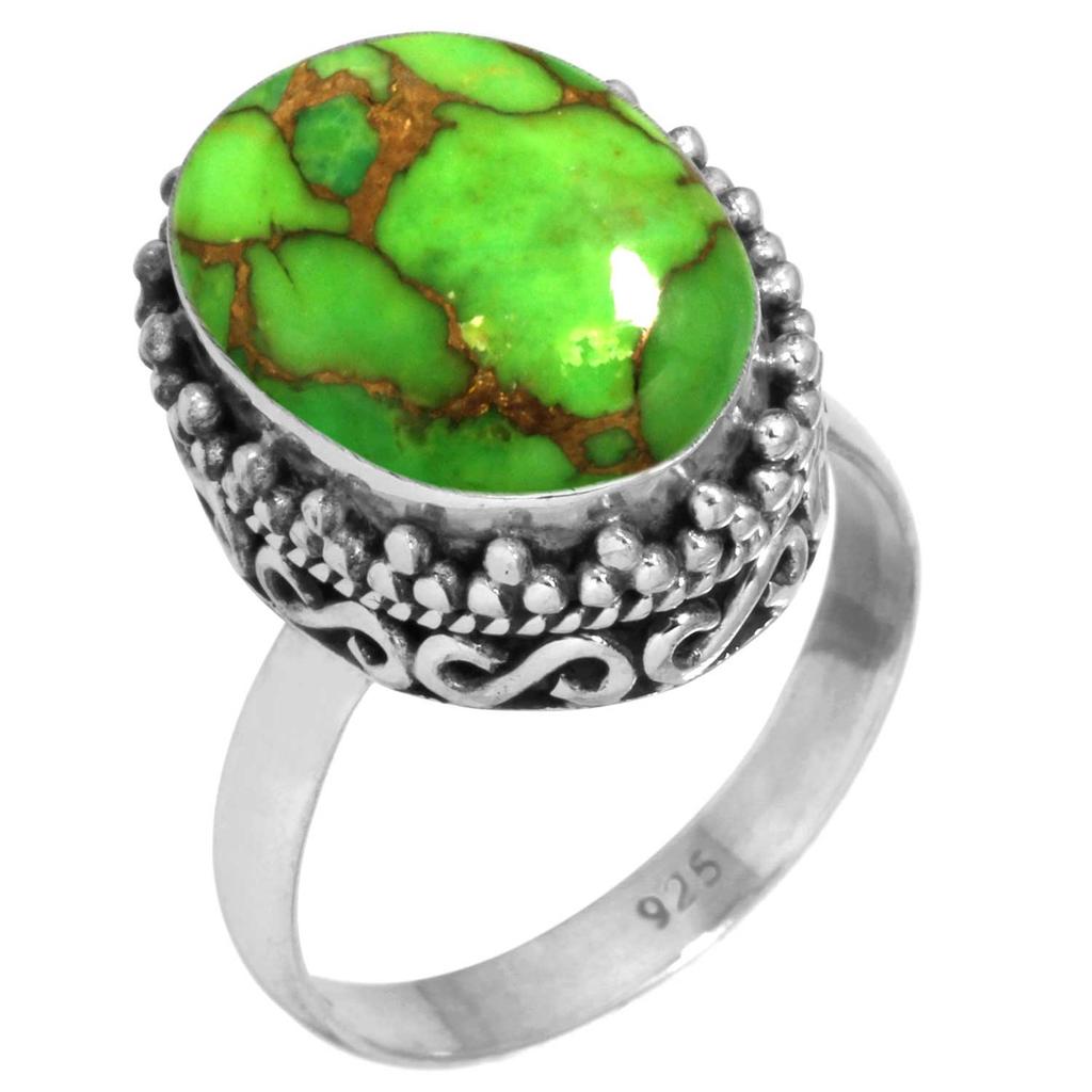 925 Sterling Silver Ring Women Gemstone Handmade Jewelry Anniversary Gift Blue Green Purple Copper Turquoise Pearl Lapis Mother Of Pearl Boho