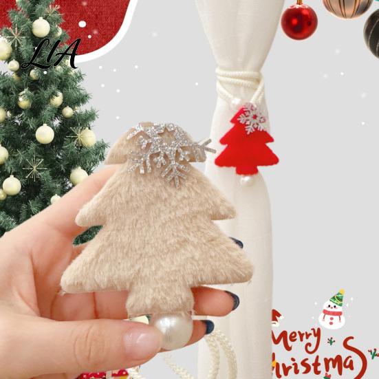 Christmas Party Scene Decorations Tree Curtain Tieback with Snowflake Pearl Decor, Fabric Xmas Adjustable Rope Ties Drape Holder, Tie for Window Home