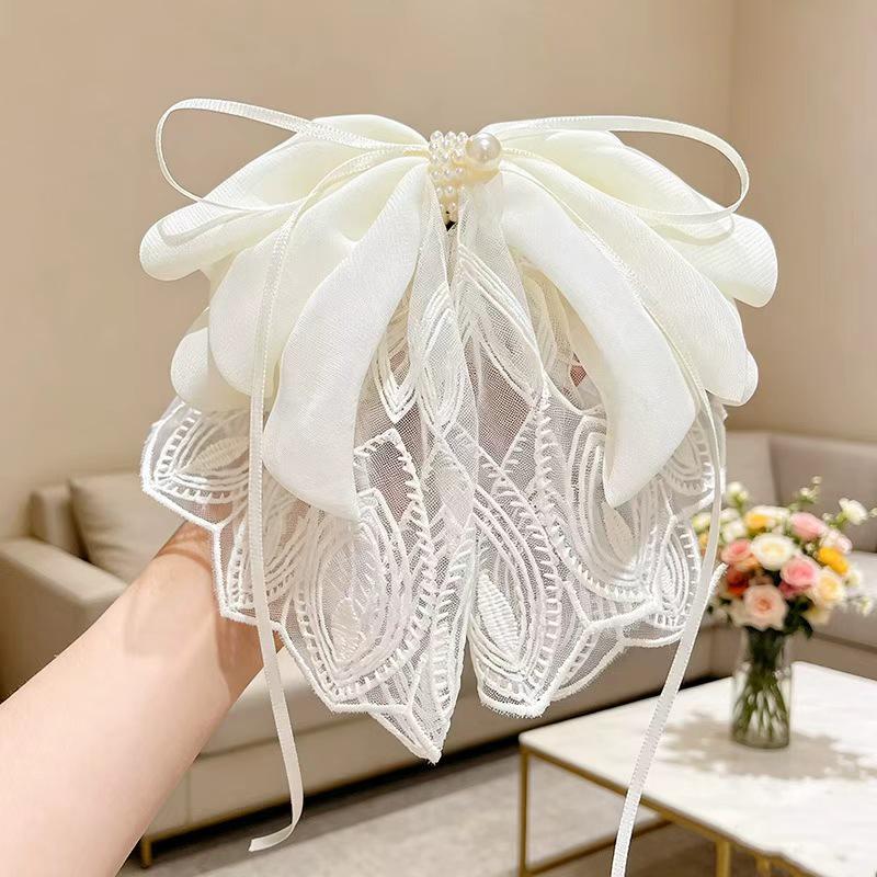 Grampo de Cabelo Floral de Chiffon Feito à Mão para Rabo de Cavalo com Cabelo Volumoso