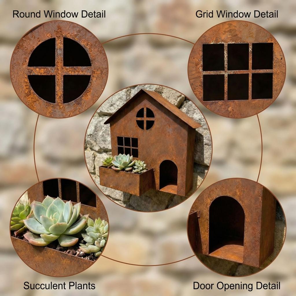 Vintage Iron House-Shaped Flower Pot