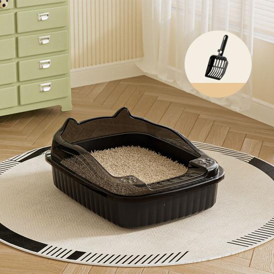 Open Top Cat Litter Box with High Side Anti-Splashing Kitten Litter Pan Semi-Enclosed Cat Toilet with Litter Sifting Scoop