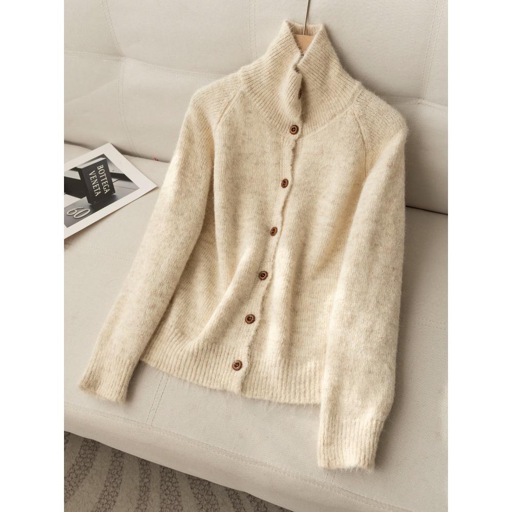 DIMANAF 2025 Sweaters Buttons Turtleneck Cardigan Autumn Solid Women Knitting Loose