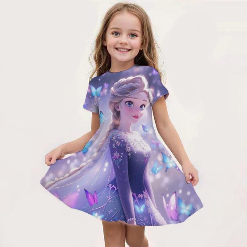 [Cartoon Unicorn Dress] Girls' Cartoon Unicorn Dress | 3D Short-Sleeved Summer Holiday Casual Personalized Stitching Top Clothing Skirt