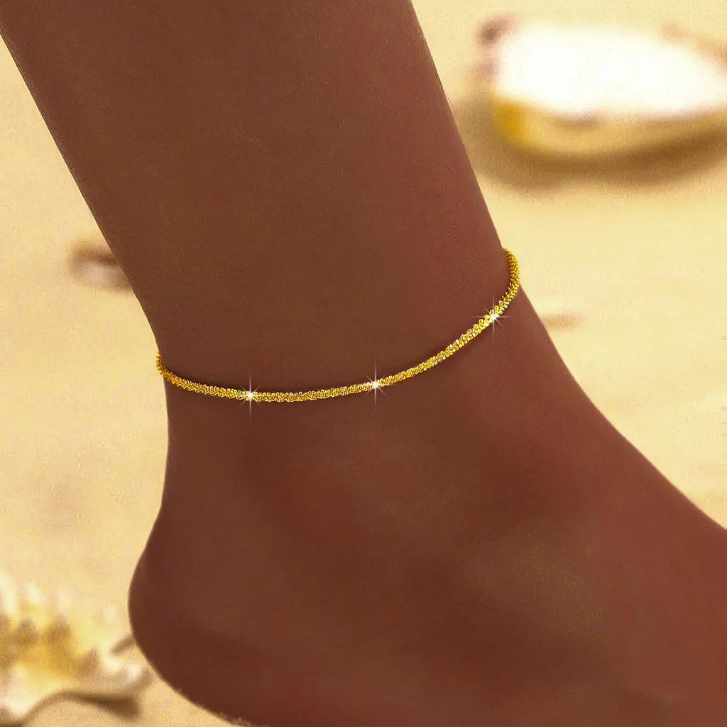 Color Shiny Sparkling Anklet For Women Summer Elegant Jewelry Girls Beach Ankle Bracelet On Foot Party Accessories