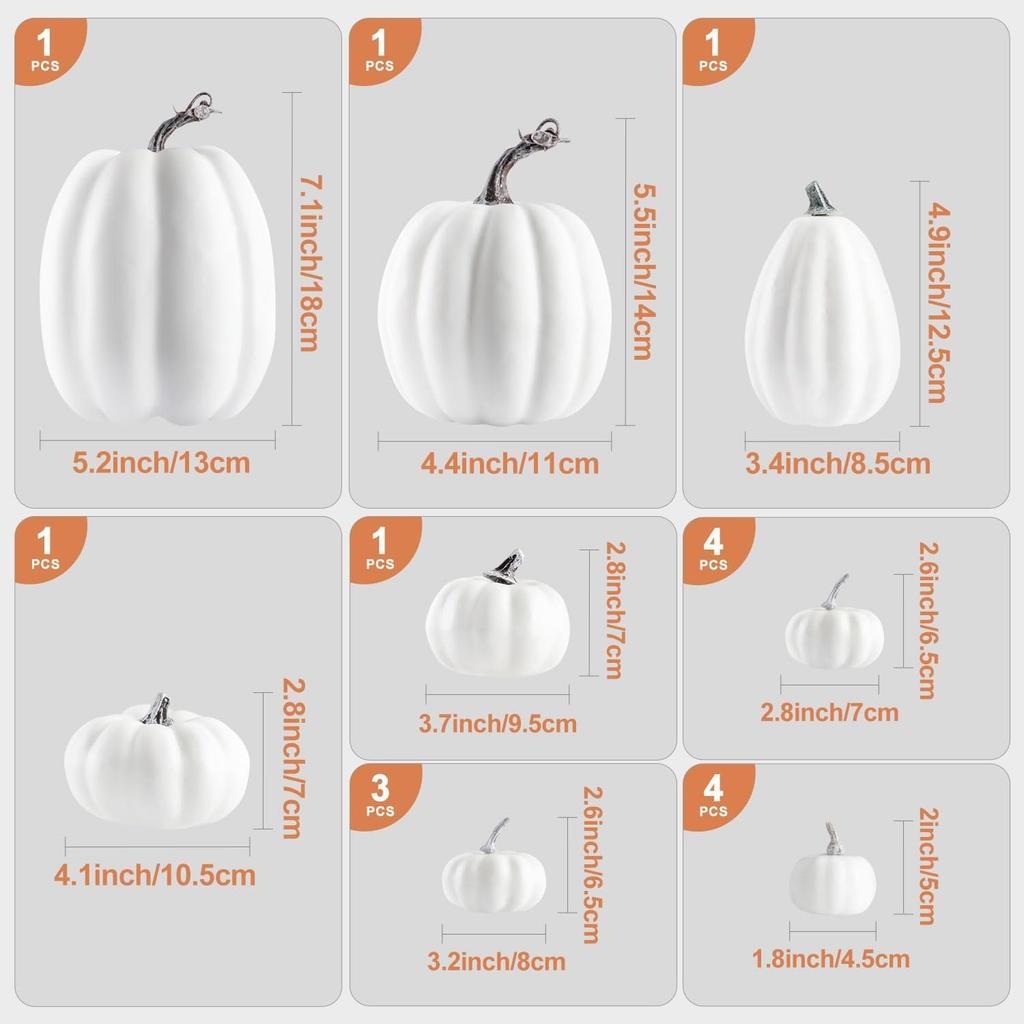 16pcs Artificial Foam Autumn Pumpkin Set Multi-Sized Decorative Pumpkins Thanksgiving Halloween Fall Decor Tabletop Centerpiece