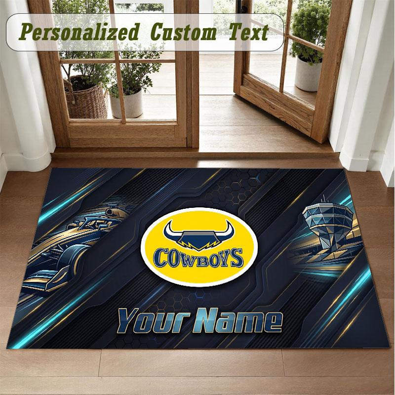 Crystal Velvet Square Rug Custom NameNorth Queensland Cowboys Pattern Non Slip Home Floor Decor Rug