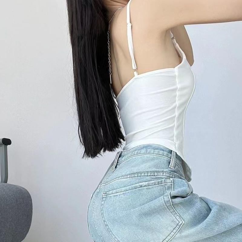 Spicy Girl Fishbone Sexy One-piece Tank Top with Chest Cushion and Camisole Summer Women's Base Outer Wear Sleeveless Top Covering The Flesh