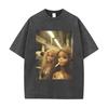 Washed Vintage Funny Doll Smoking Meme Graphic Tshirt Men Women Clothing Casual Humor Washed T Shirts Cotton Oversized Tshirts