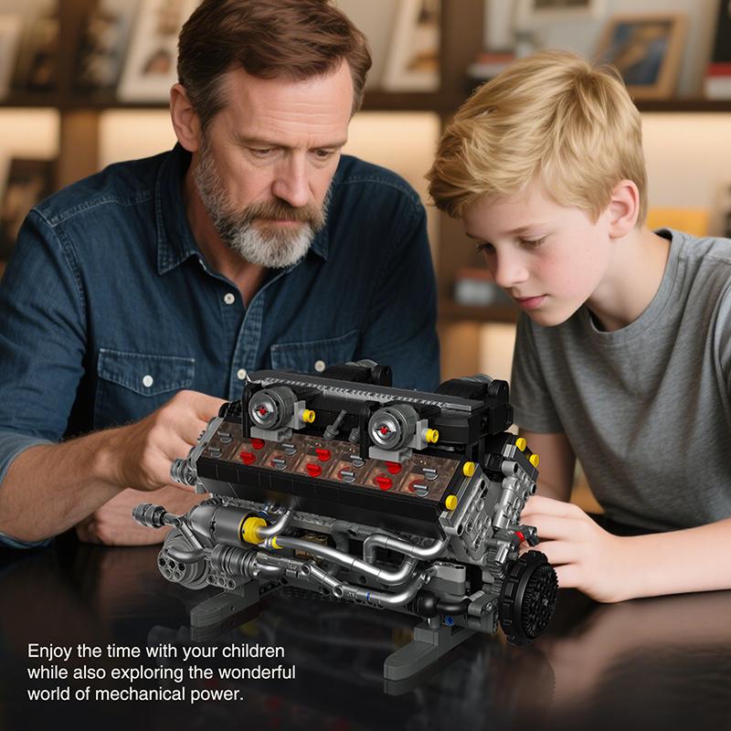 Nový 1400+ ks Motorizovaný simulační model motoru V12 Stavebnice MOC Technické stavebnice Hračky Svátky Dárky pro Děti Dospělé Chlapce