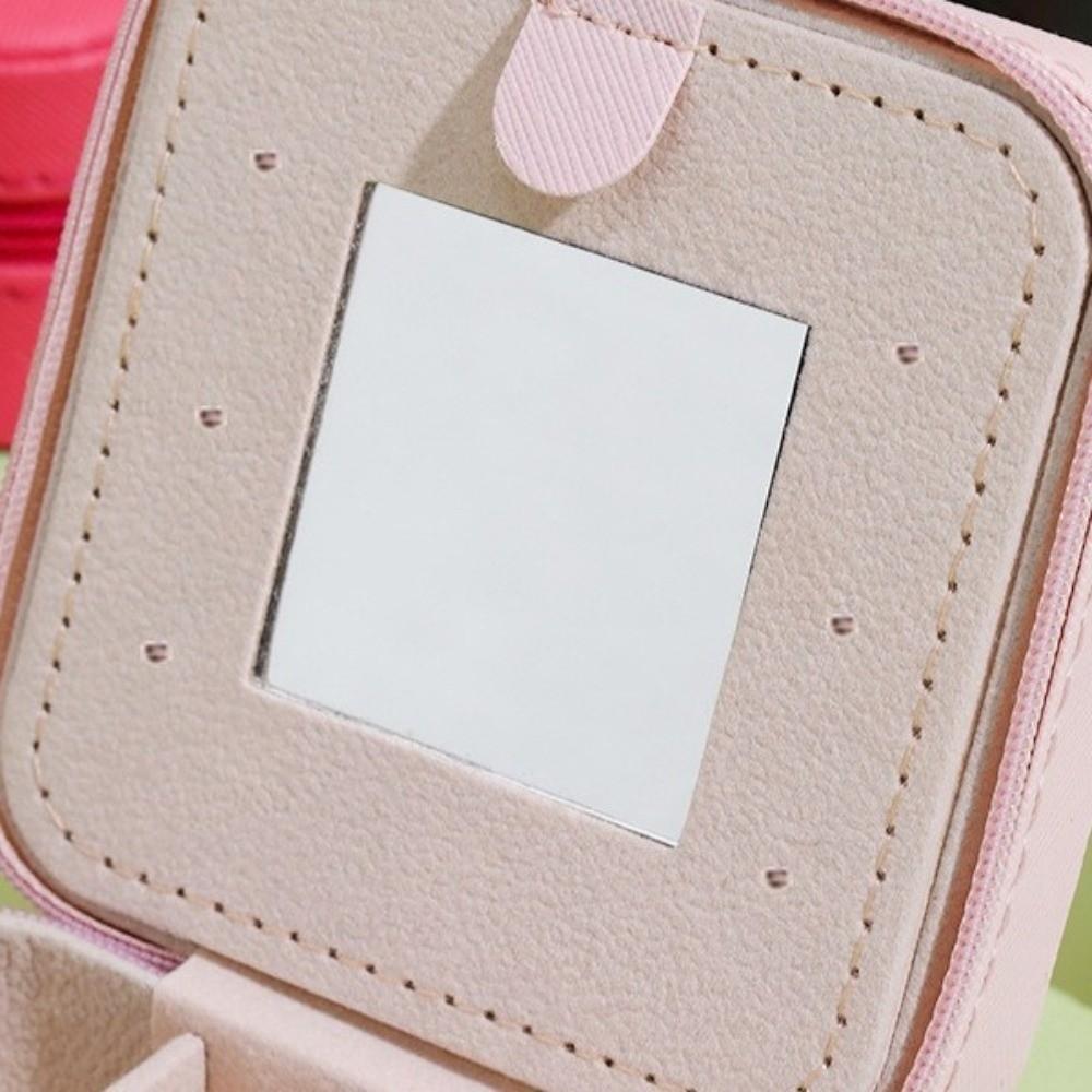 Waterproof Portable Jewelry Box Square Zippered Closure Jewelry Storage Box with Mirror Jewelry Display Box Travel