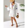 Ethnic Style Beach Resort Dress with Ruffled Edges, Hand-hooked Floral V-neck Dress for Women