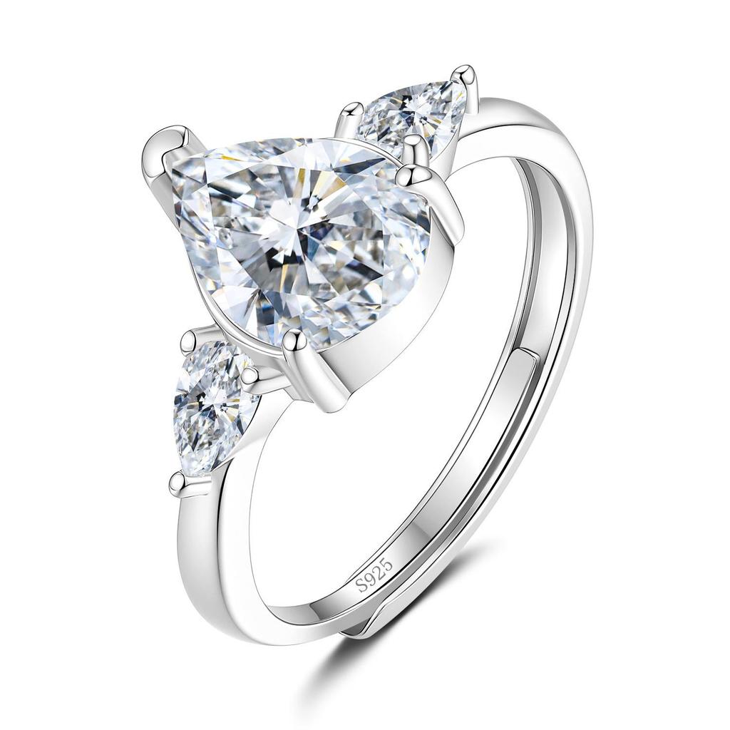 Moissanite S925 Silver Teardrop Ring: Elegant European-American Fashion Statement