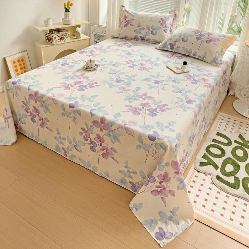 Watercolor Plant Leaves Bed Sheet Set 3Pcs 100% Cotton Bed Sheet with 2 Pillowcases Skin-friendly Comfortable Bedroom Bedspread