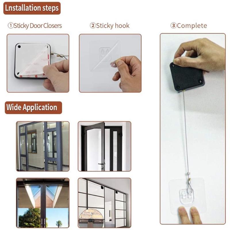 No Punching Automatic Door Closer Pull Cord Door Closers Adjustable Surface Door Stop Bracket Type Automatic Door Closer