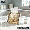1pc Tissue Box, Watercolor Bunnies Garden Warm Gentle Pattern, 2D Flat Printing, Keeps Dust Out, Can Be Folded, Tissue Dispenser, for Kitchen Counters