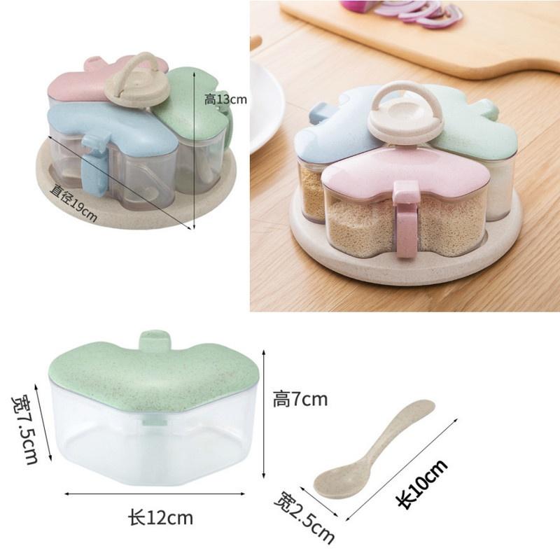 New Wheat Straw Rotating Seasoning Jar Three-in-one Combination Set Kitchen Supplies Salt Storage Bottle