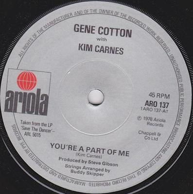 Płyta 7-calowa GENE COTTON, KIM CARNES - You're A Part Of Me ARO137 Ariola 1978 UK Rock Używana