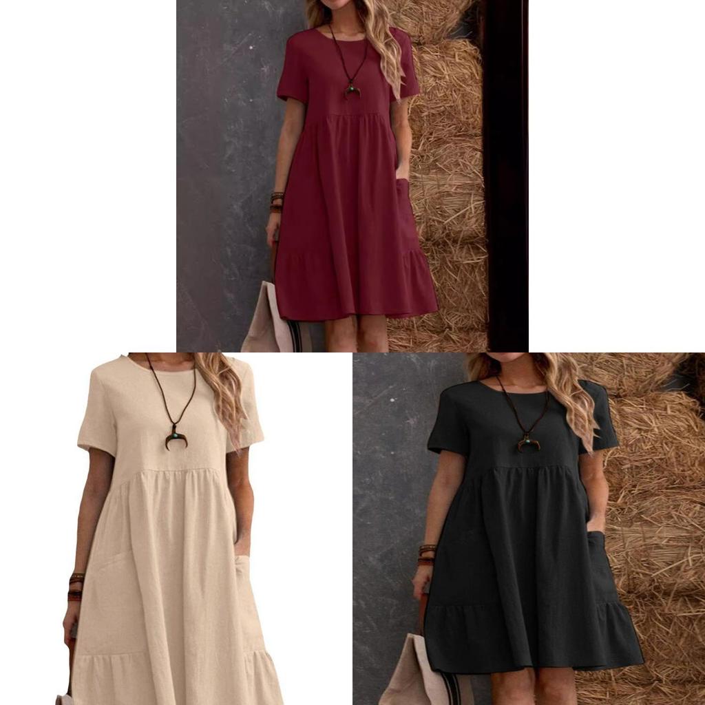 Vintage Cotton Linen Summer Dress With Pockets And Pleated Details For Women