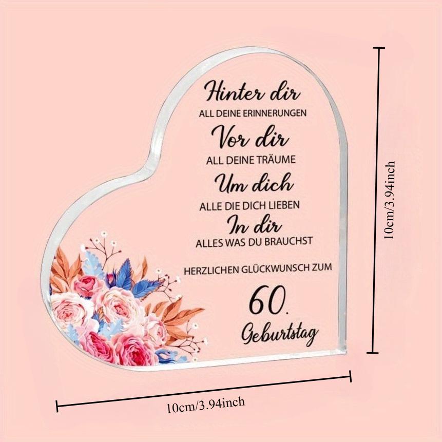 60th Birthday Decoration - Elegant Heart-Shaped Keepsake with Floral Design in Pink, Peach, Blue & Green, Modern Minimalist Style, Nurseries, Home De