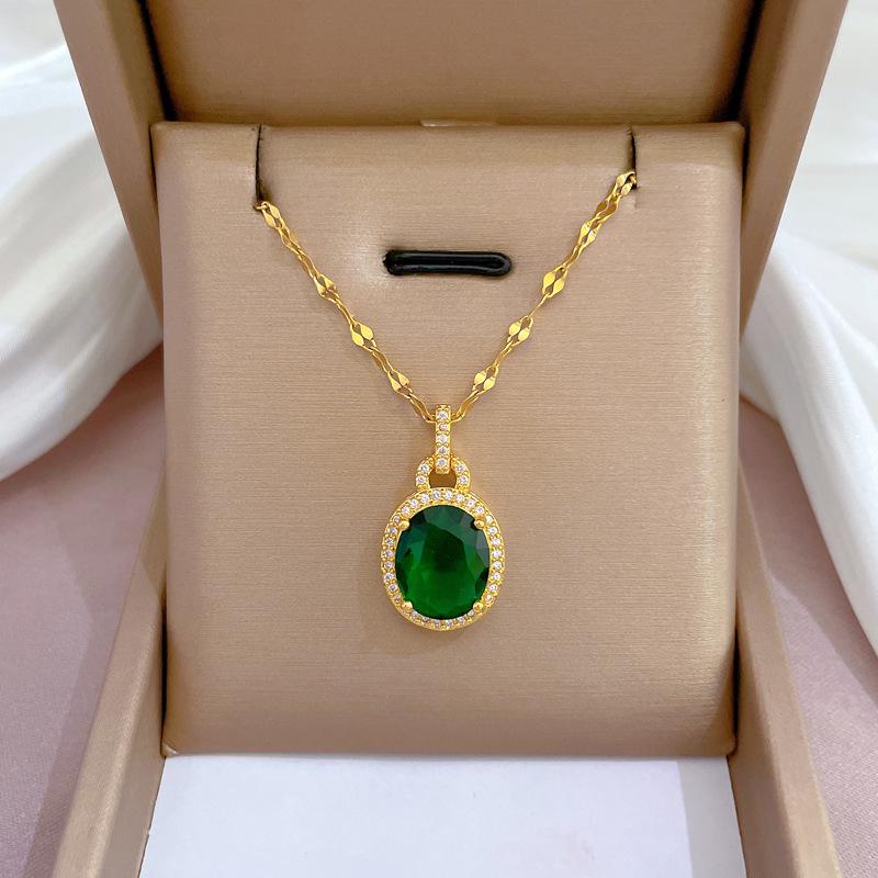 Titanium Steel Micro-Inlaid Gold Plated Women's Lucky Bead Necklace - Trendy Clavicle Chain Accessory
