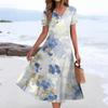 Women's Summer Casual Fashion Print Pocket Short Sleeve V-Neck Swing Dress