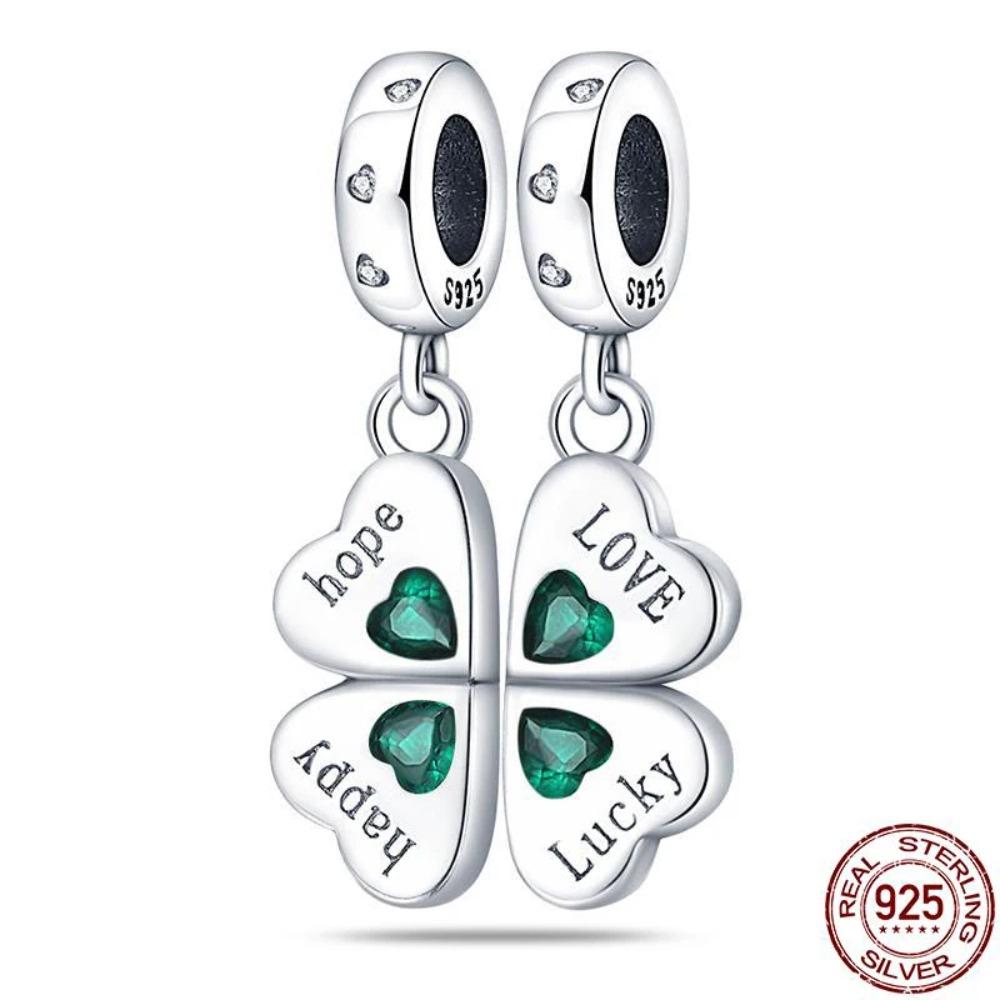 925 Silver Four Leaf Clover Pendant Green Lucky Charm Beads DIY Jewelry for Women Bracelet Making Diy