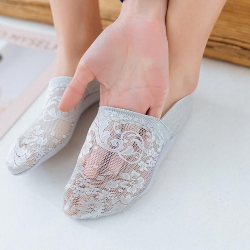 (5 Pairs/Set) Women's Lace Shallow Mouth Invisible Ankle Boat Socks Casual Comfortable Silicone Antiskid Socks