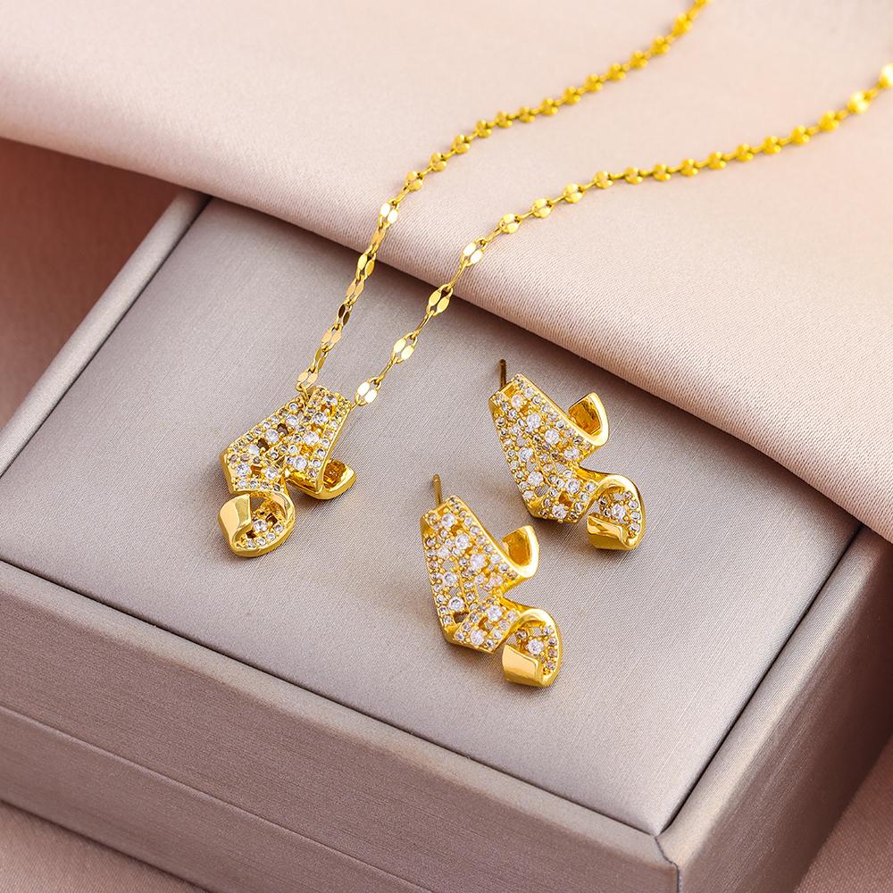 New Fashion Gold Plated Necklaces Earrings Sets For Women Female Trendy Party Jewelry Girls Daily Wear Neck Chain Earrings