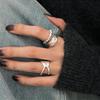 Double Layer Beaded Geometric Adjustable Open Ring for Women - Trendy, Irregular Wide Edge Design