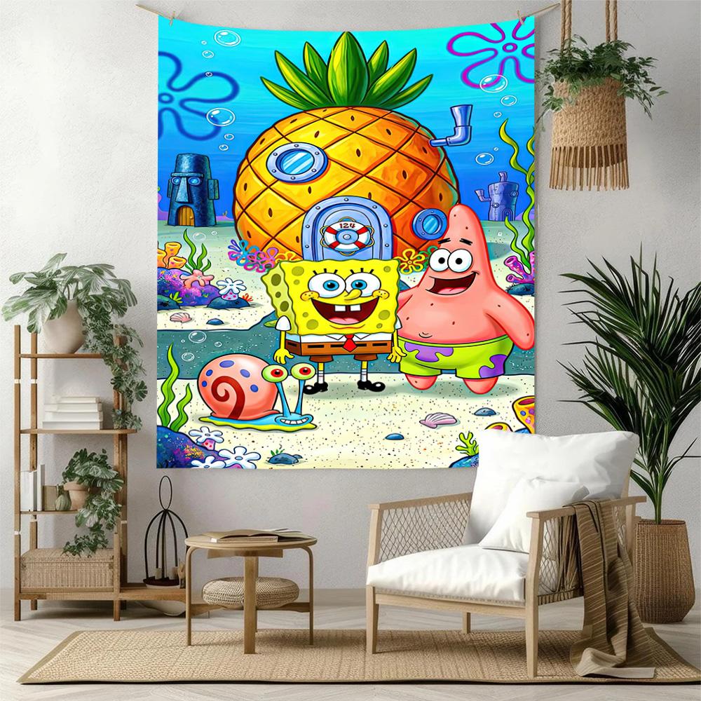 Spongebob Squarepants Wall Decor Tapestry Art For Pet Memorial Birthdaywedding Party Backdrop Family Gift