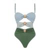 2025 European Gold-Plated Cutout One-Piece Swimsuit for Women - Color Block Design