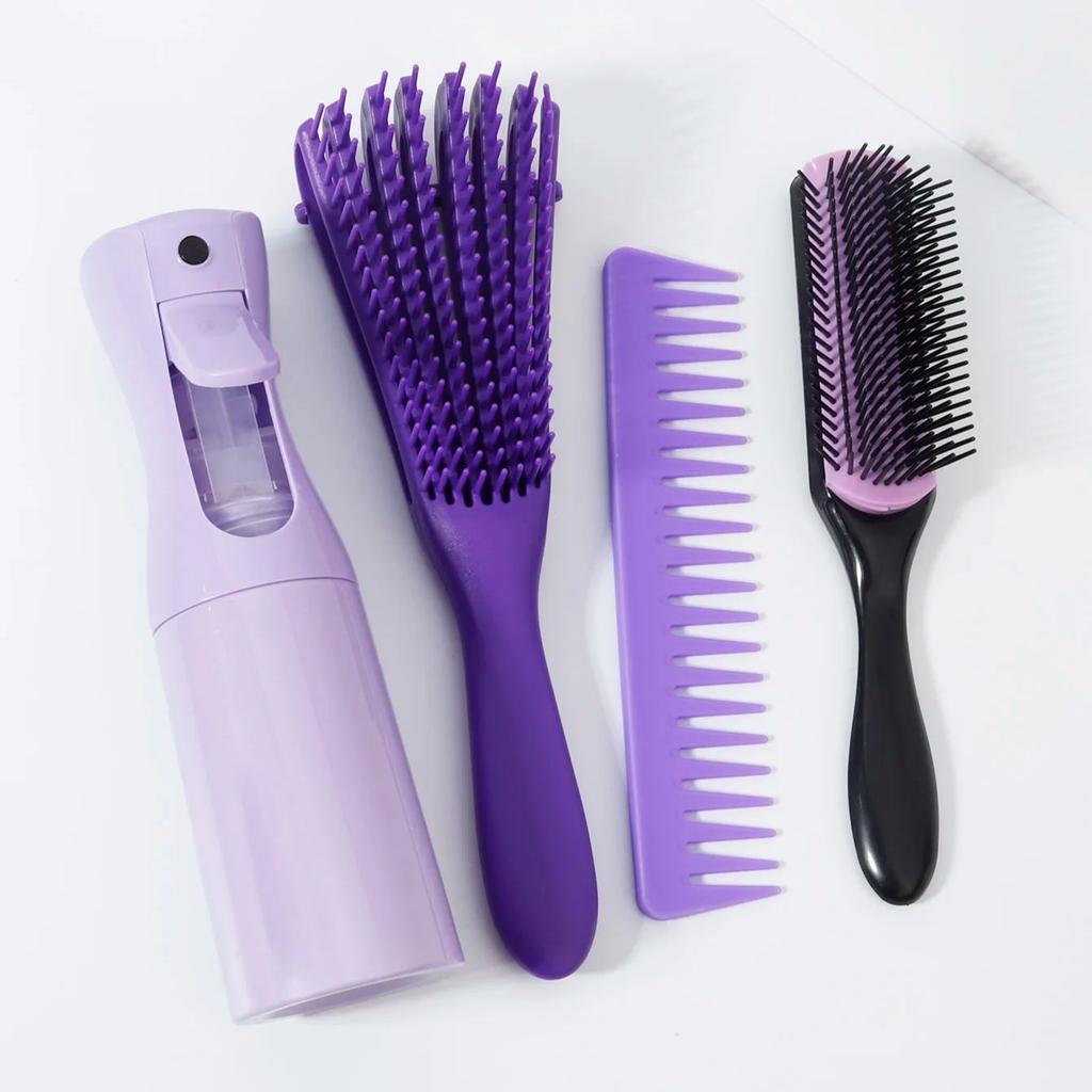 4pcs Hair Brush Set with Hair Spray bottle,Detangling Brush and Hair Comb Set for Men and Women Getting Shine Makes Hair Smooth