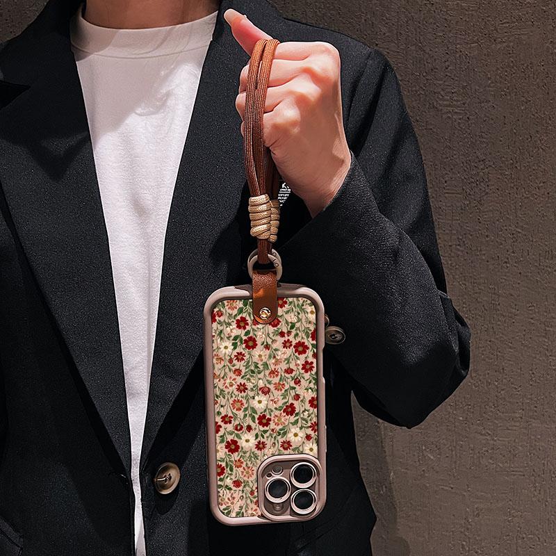 Cute Flower Pattern Lanyard Strap Rope Phone Case For iPhone 16 17 Pro Max 11 12 13 14 15 16E XS X XR 7 Plus Silicone Soft Cover