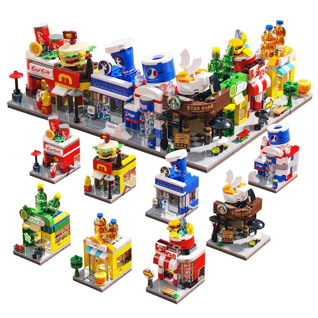 DIY Store Building Blocks Model Fast Food Restaurant Coffee Shop Puzzle Assembled Children's Educational Toys Birthday Gifts